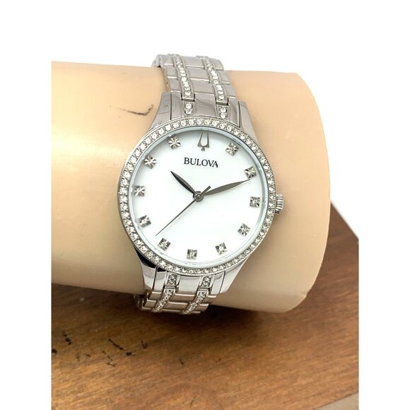 Bulova Women's Watch 96X145 Quartz Mother of Pearl Dial Silver Steel 32mm Set - Picture 11 of 14